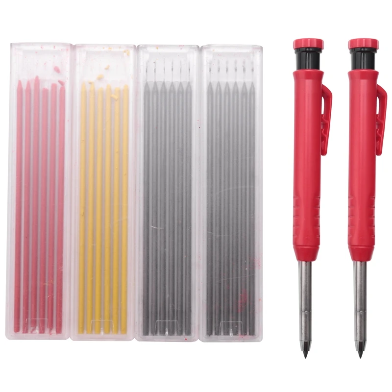 

SEWS-Carpenter Pencils With Sharpener Set , Carpentry Markers,Long Nose Deep Hole Mechanical Pencils, Suitable For Architects