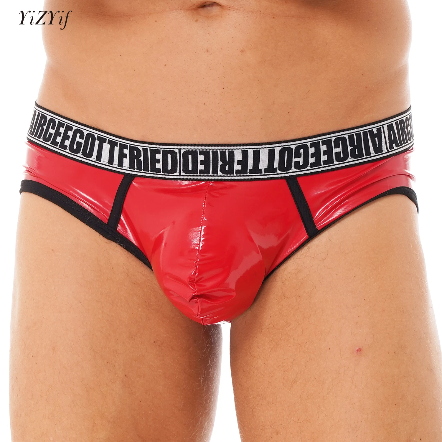 

Mens Lingerie Letter Print Elastic Waist Briefs Wetlook Faux Leather Low Rise Underpants Sexy Men Bulge pouch Underwear Panties