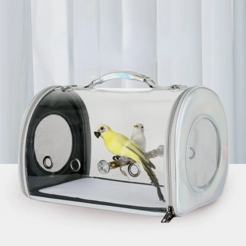 

Multifunctional Bird Portable Outdoor Bag Cage Carrying Station Stick Four Hole Adjustable Backpack Small Birdcage
