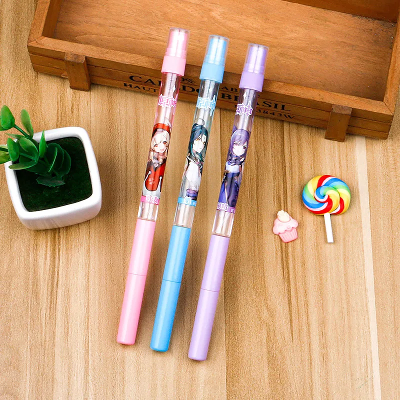 

Genshin Impact Game Anime Cartoon 3 Color Creative Summer Cool Spray Pen Neutral Pen School Office Supplies Stationery 0.5mm