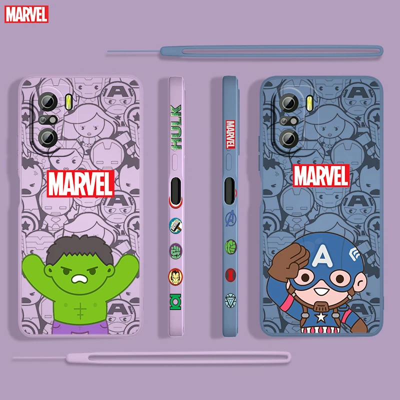 

Marvel Hero Captain America For Xiaomi Redmi K50 K40 Gaming 10 9 9A 9T 9AT 8 8A 7 6 Pro 4G 5G Liquid Left Rope Phone Case Fundas