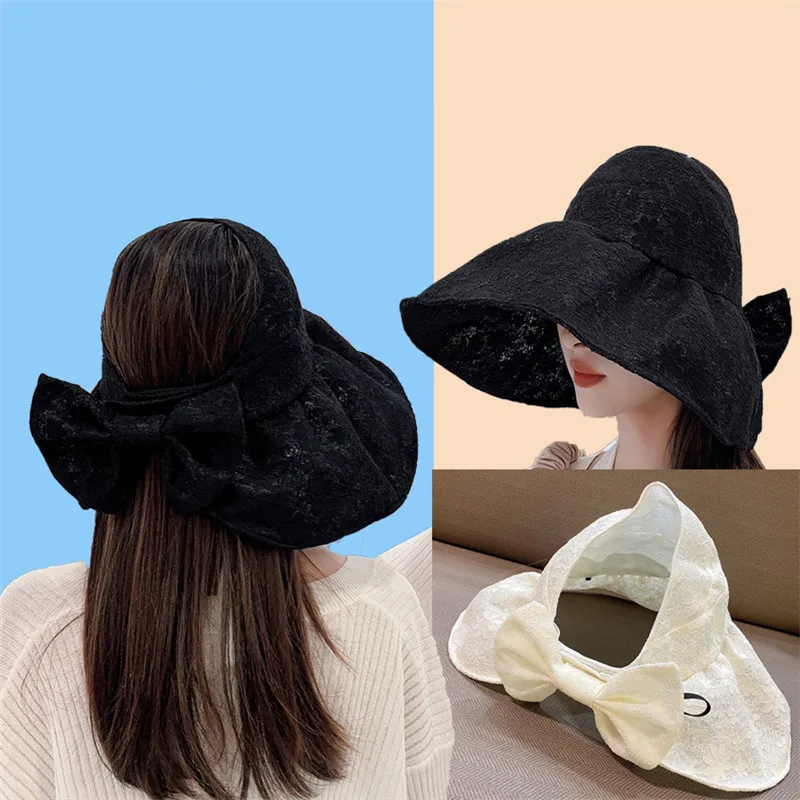 

202202-2509087 new summer wide brim lace flower light sunscreen beach lady sun cap women leisure hat
