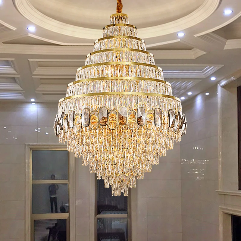 

Top Luxury Crystal Chandelier Hall living room Large Hanging Light Fixture Staircase Villa Hotel Lobby Theater Indoor Lighting
