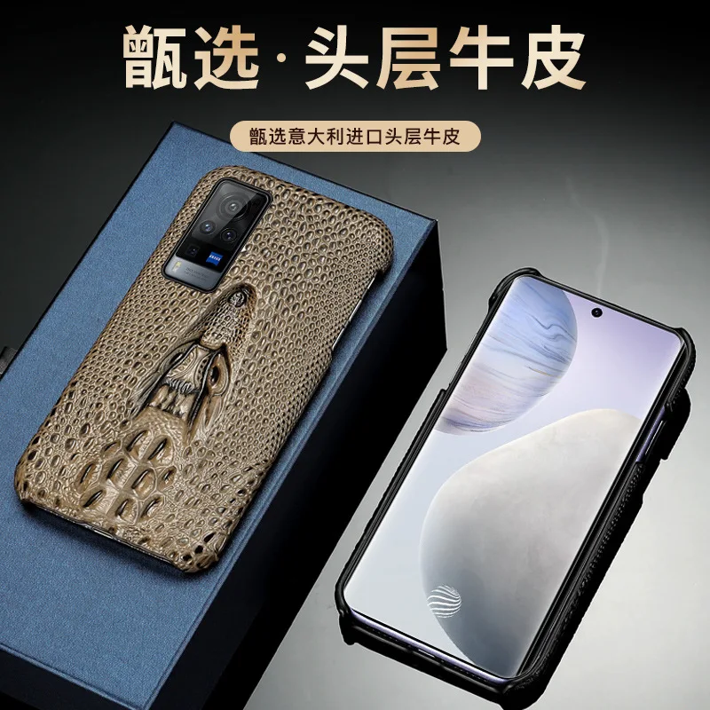 

New Genuine Leather Luxury 3d Dragon Head Phone Case For Vivo X60 X50 Pro Plus + Cover Cases Bag Skin Pattern Protective Hard