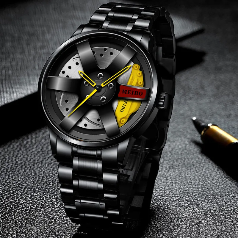 Часы наручные мужские кварцевые модные роскошные водонепроницаемые с колесом из