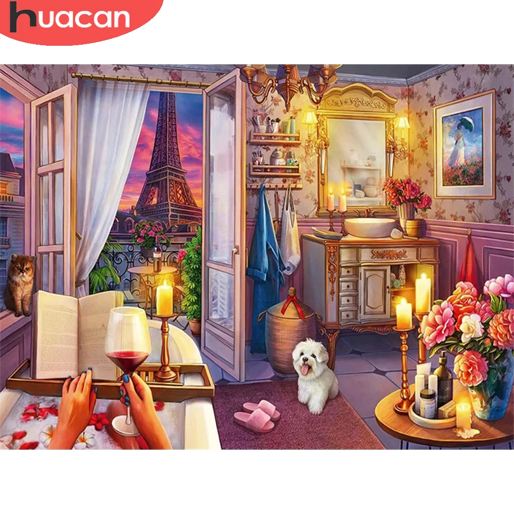 

Алмазная живопись HUACAN, Набор для вышивки дома, мозаика, вышивка, пейзаж, креативные хобби, домашний декор