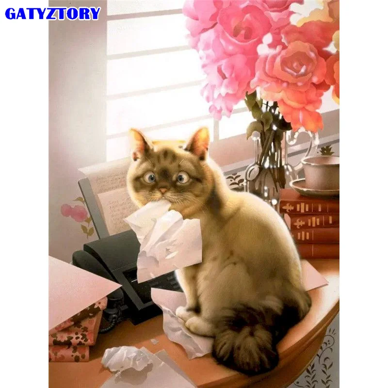 

GATYZTORY Раскрашивание по номерам, кошка, животное, акриловая ручная роспись, уникальный подарок на холсте, Раскрашивание по номерам, декор дет...