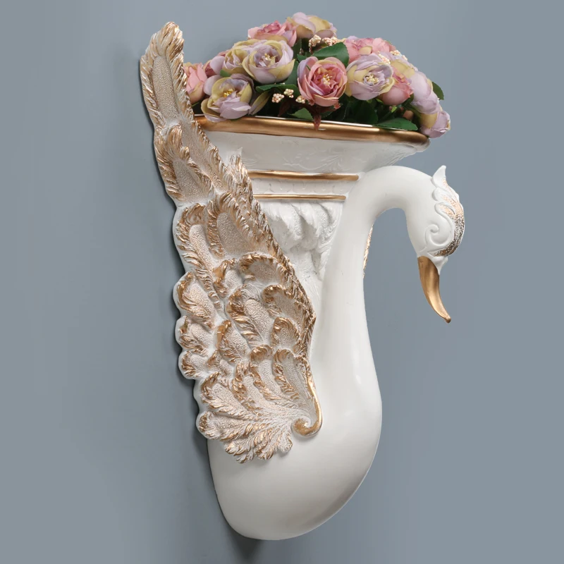 

EUROPE HOME WALL HANGING RESIN SWAN VASE CRAFT DECORATION WALL FLOWER SPOT LIVINGROOM TV BACKGROUND MURAL WALL STEREO 3D PENDANT