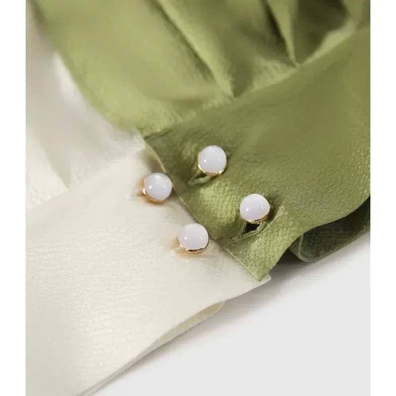 Рубашка Женская атласная с рукавами-фонариками Модный повседневный топ для