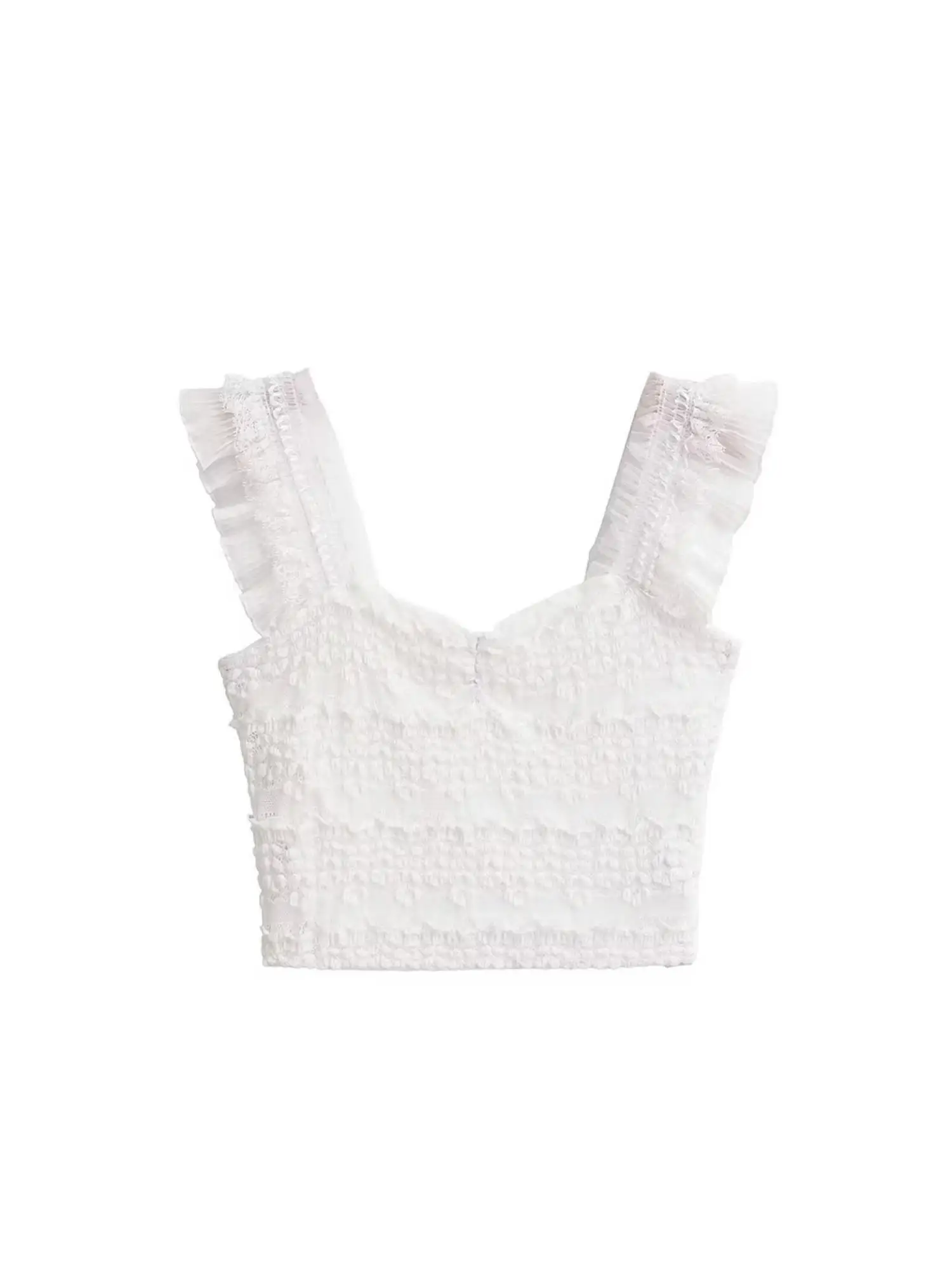 Женский кружевной топ без косточек облегающий летний белый рукавов милый модный