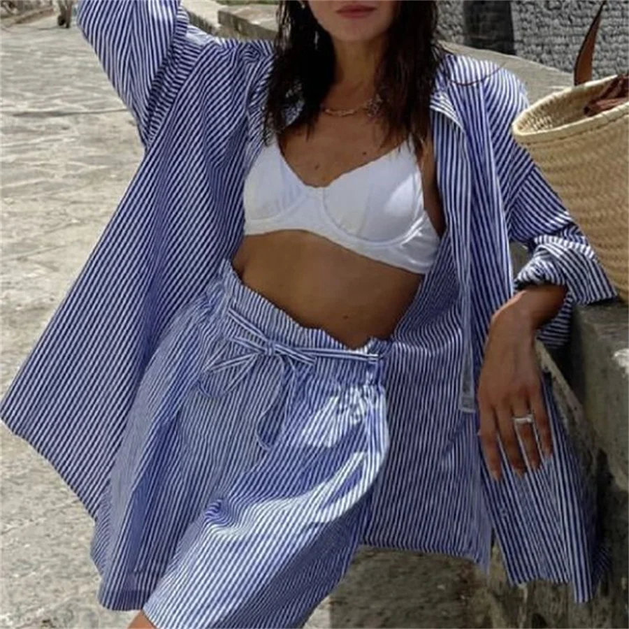 Женский комплект из 2 предметов элегантный синий топ на пуговицах с длинным