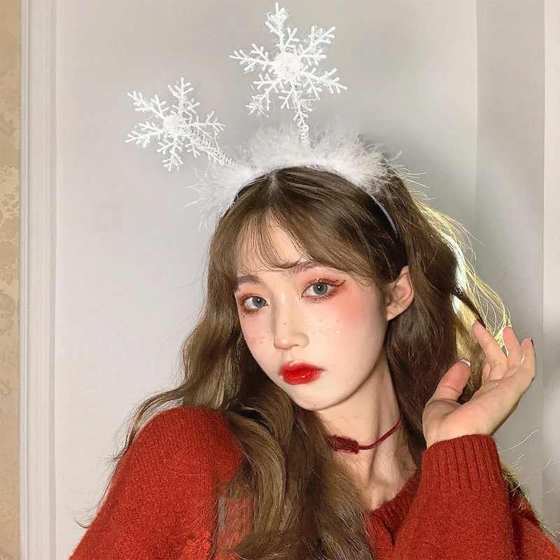 

Feather Hair Bands Xmas Snowflake Headband Christmas Glitter Hairband Party Decor Supplies Creative New Popular Holiday Items