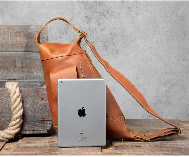 Retro personality designer natural crazy horse cowhide men shoulder bag outdoor casual genuine leather multifunctional chest bag