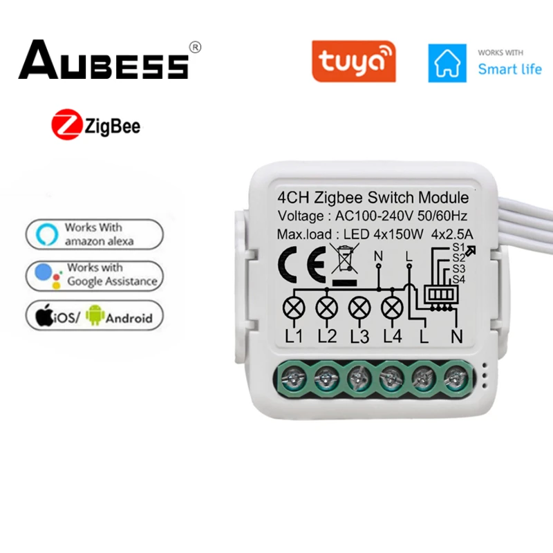 

Умный переключатель Zigbee Tuya, Двухкнопочный переключатель с поддержкой приложения Smart Life, работает с Alexa Google Home