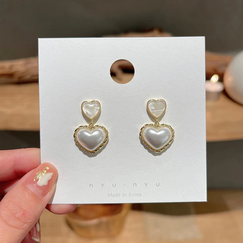 

Women's Summer French Pearl Heart Earrings 2022 New Trendy Korean Fashion Temperament Drop Statement Jewelry Accessories Gifts