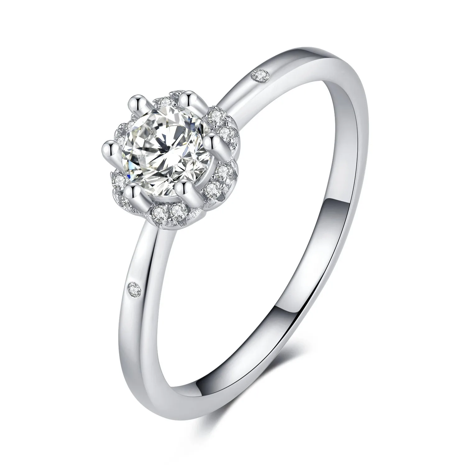 Женское кольцо из серебра S925 пробы с платиновым покрытием и имитацией муассанита