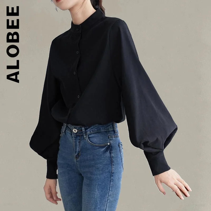 

Alobee Women 2022 Shirt Loose Ladies Top Single Breasted Stand Collar Shirts Friends Chic Top Women Retro Blouses Female