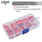 Набор переключателей LIZAO Dip, в коробке 1 2 3 4 5 6 7 8, 10 каналов, 2,54 мм, переключатели с красной защелкой, смешанный набор, каждый комплект из 5 шт.