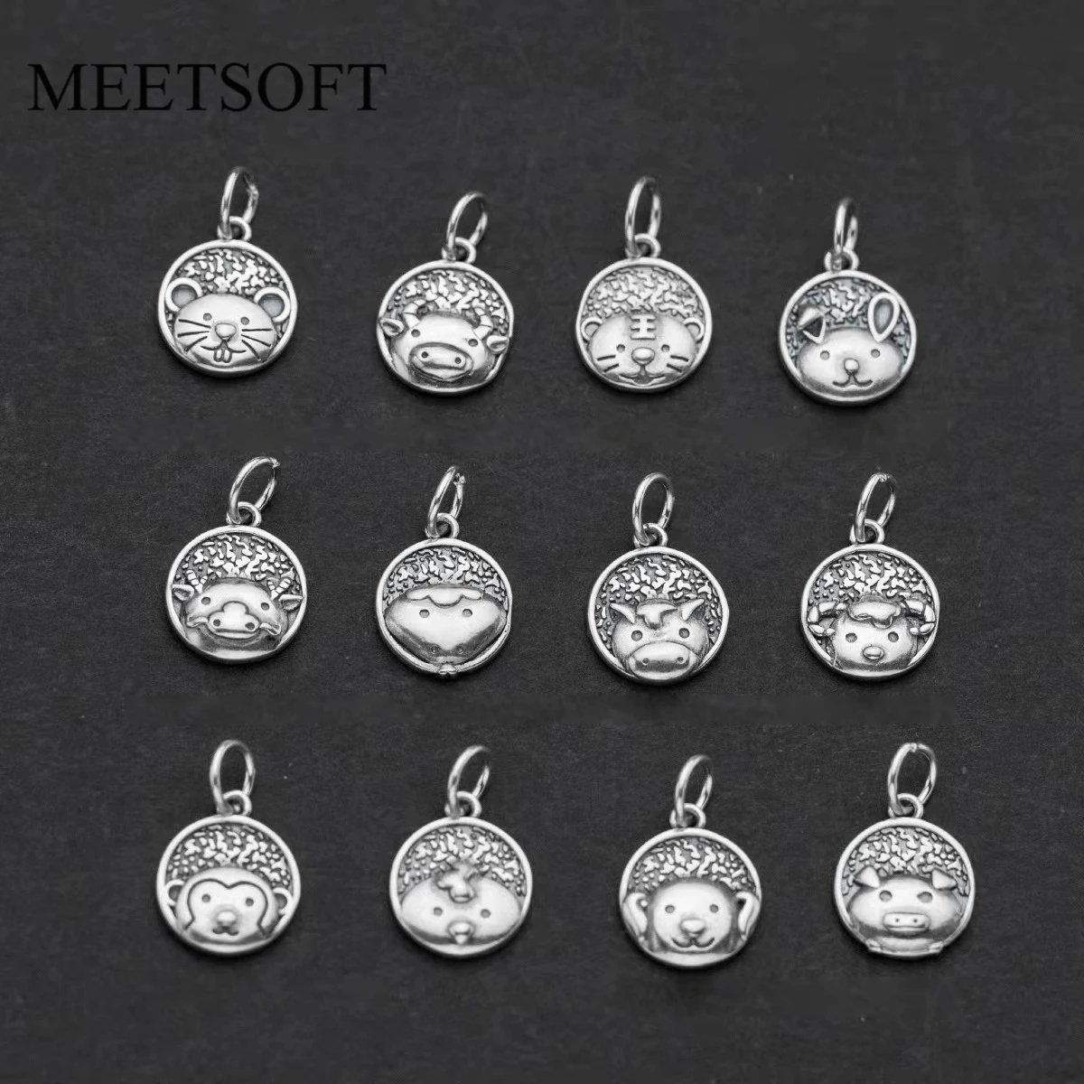 MEETSOFT Подвеска из стерлингового серебра 925 пробы в ретро-стиле с 12 знаками Зодиака