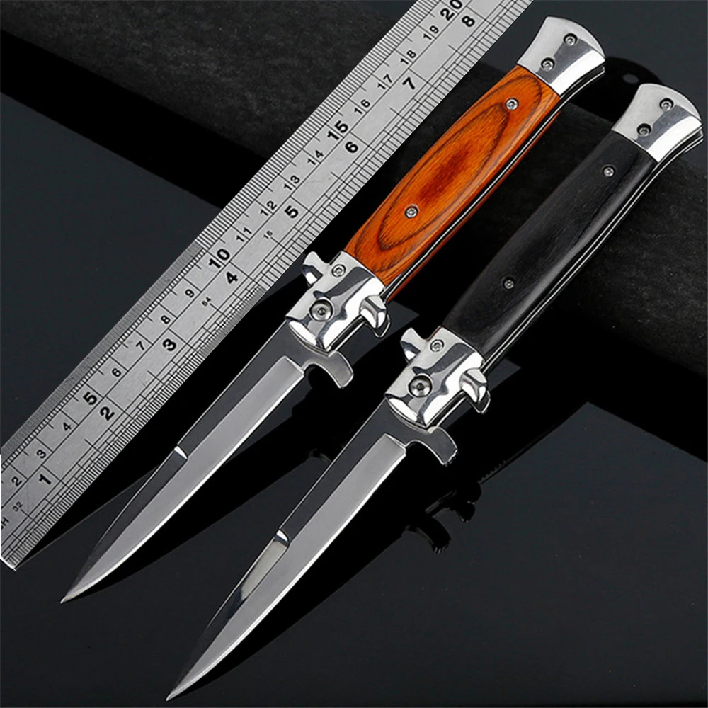 

Italian Classic Tactical Folding Knife 5CR13MOV Blade Wood Handle 59HRC Outdoor Survival Pocket Knives Camping Hunting EDC Tool