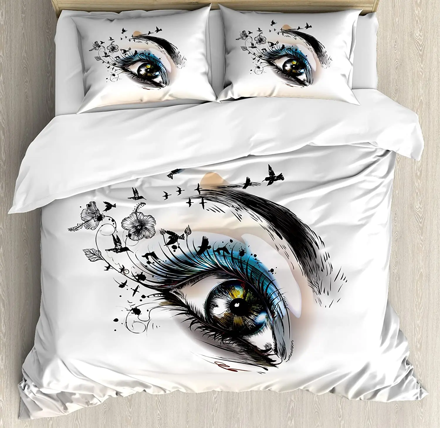 

Eyelash Bedding Set For Home Double Bed Art Fashion Illustration with Hand Drawn Female Eye Dramatic Fantasy Look Duvet Cover