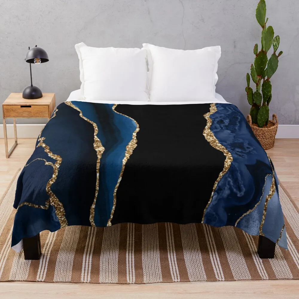 

Abstract Blue and Gold Modern Geode Agate Design Throw Blanket Sleeping Bag Blanket Designer Blanket