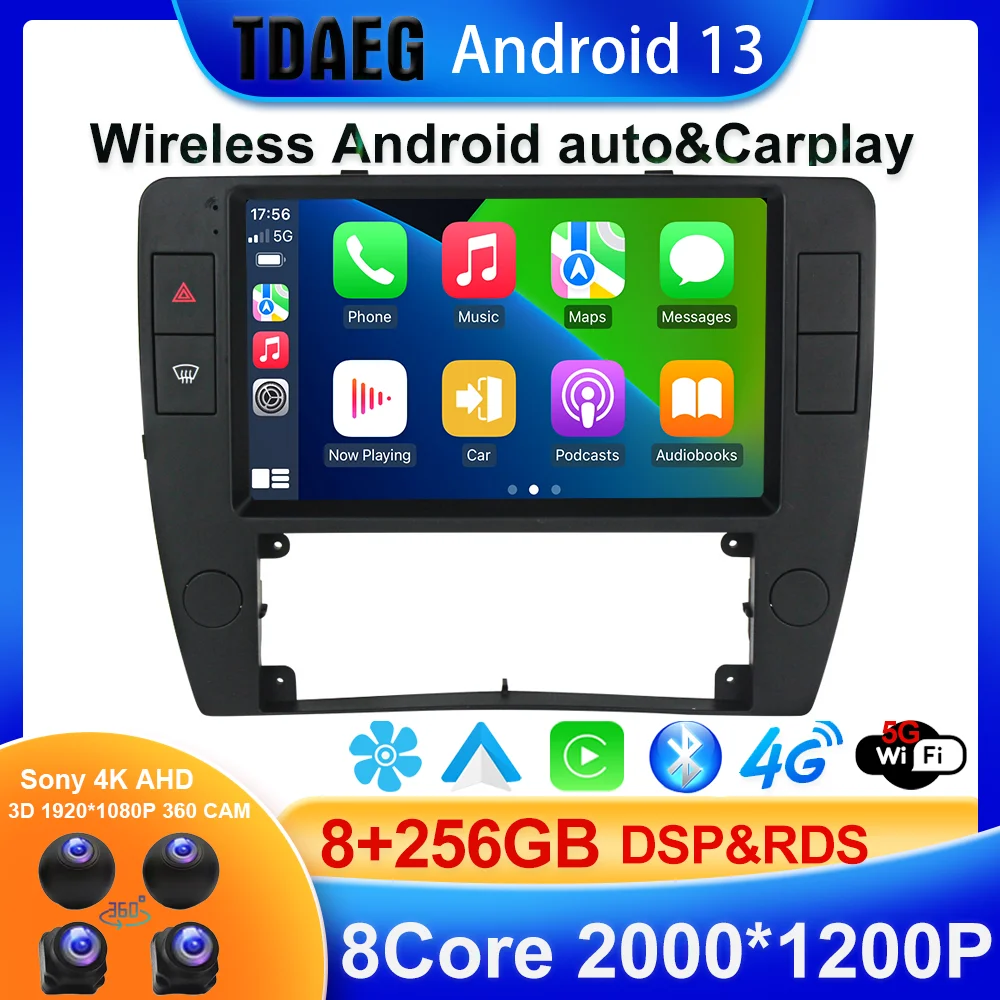 Авторадио 8G + 128G Android 13 для Volkswagen VW Passat B5 2000-2005 Автомобильный мультимедийный плеер