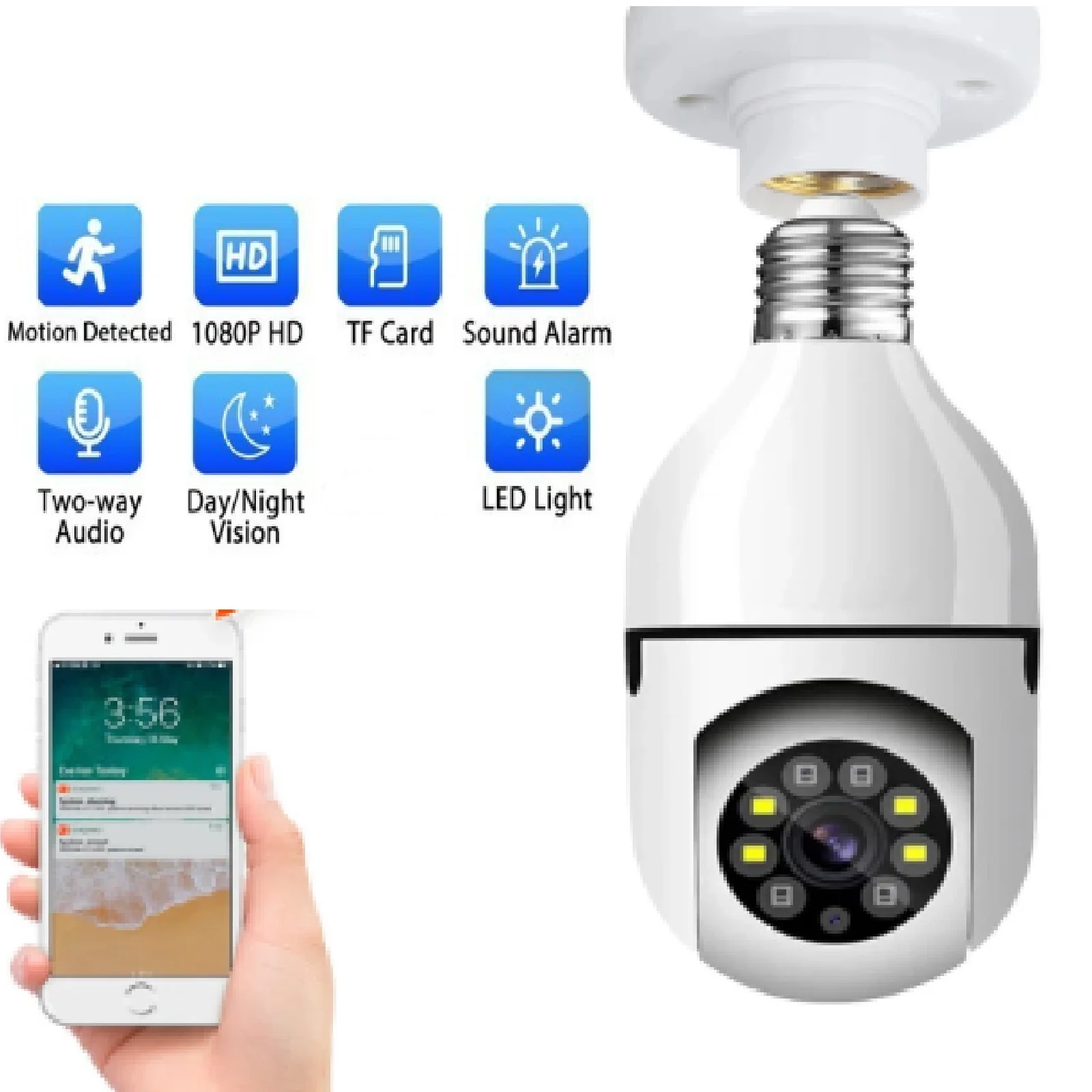 TMEZON-sistema de cámaras de seguridad, Bombilla WiFi, PTZ, 70% P, 1080 grados, panorámica, inalámbrica, vigilancia del hogar