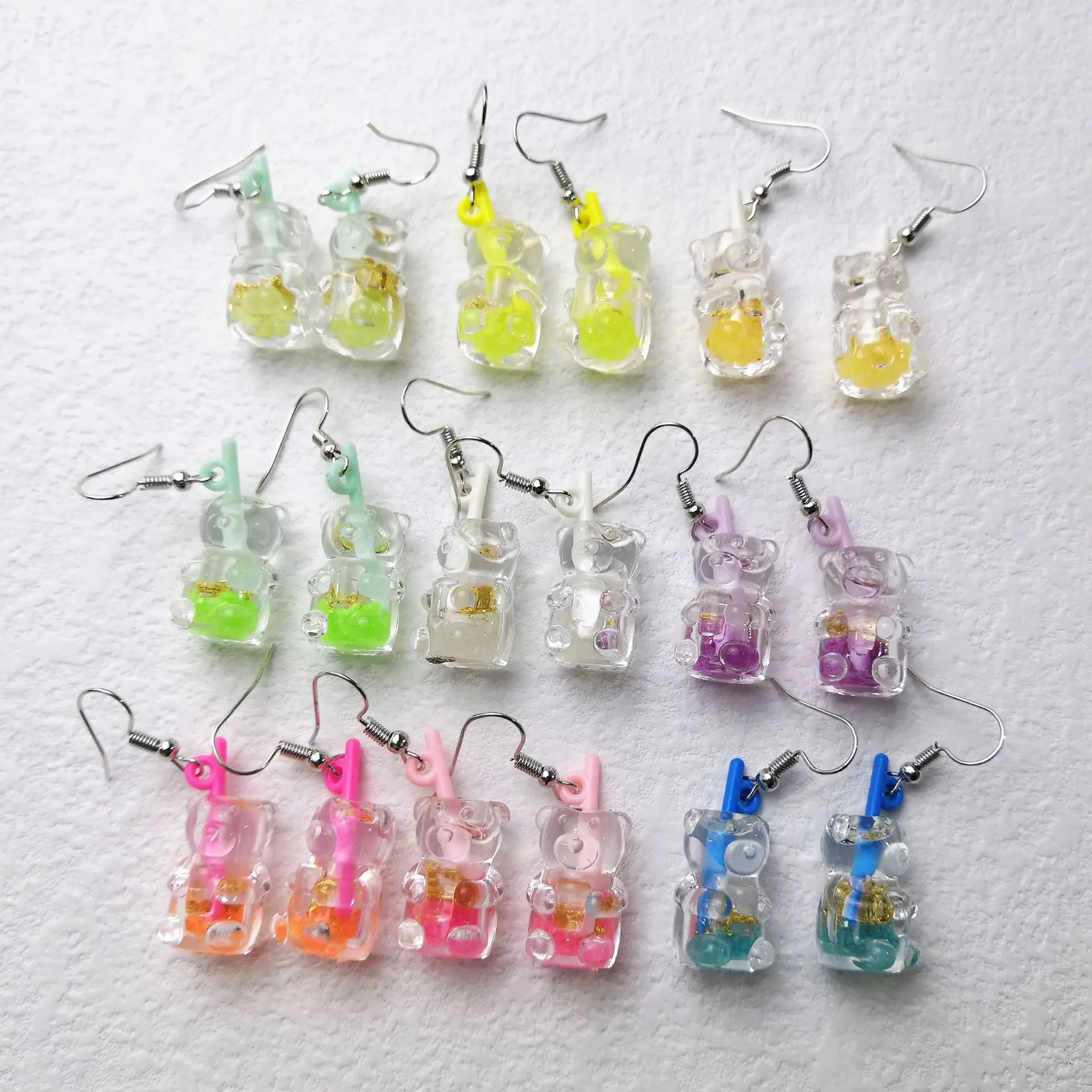 

New 1 Pair Cartoon Luminous Bear Drink Cup Funny Novelty Jewelry Resin Earrings Jewelry Women's Fashion Earrings Gift
