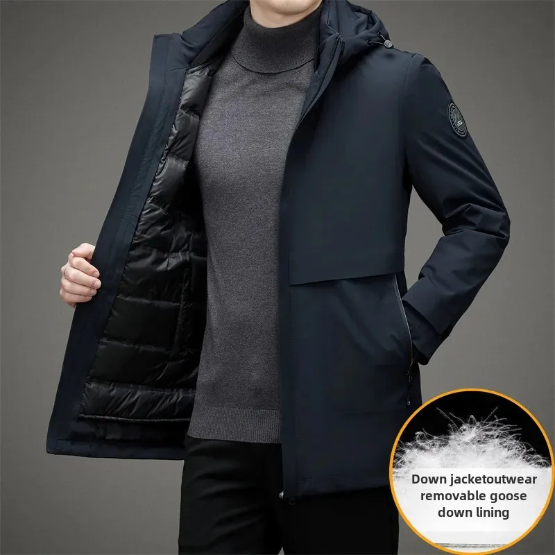 Мужской зимний пуховик средней длины деловой Повседневный плотный теплый белый