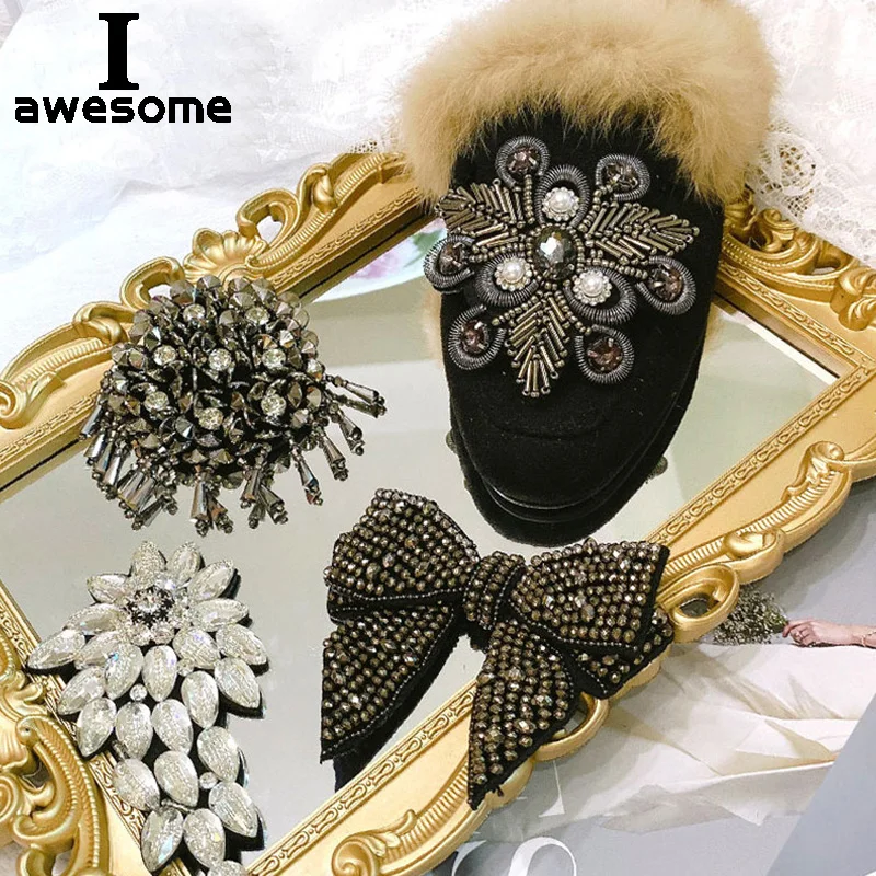 

DIY Retro 4 styles Bowtie Rhinestone Bridal Wedding Party Shoes Accessories For high Heels Flats Slipper Shoe Decorations flower