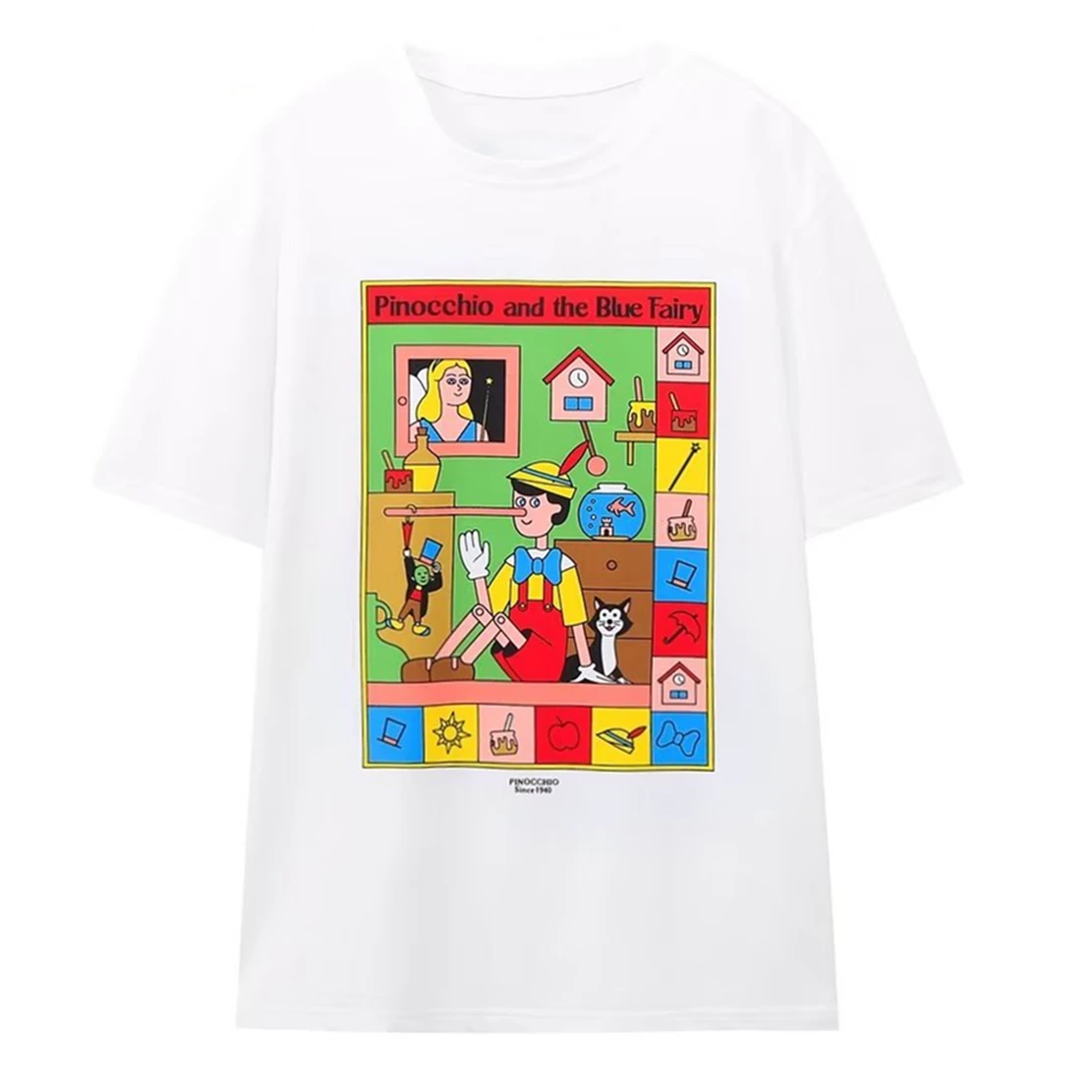 

Jenny&Dave High Street Cartoon Printing Cute Tops Round Neck Cotton Casual T-shirt 2023 Fashion Summer Tshirts Women