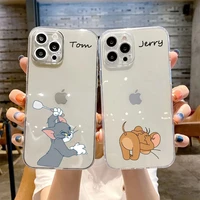 bandai funny tom and jerry creative clear silicon mobile phone case for iphone 7 8plus xr xs xsmax 11 12 13 pro max case