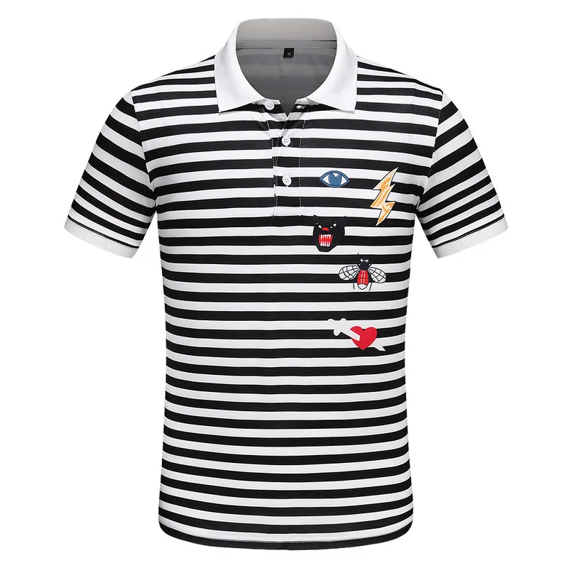 

High New Arrival Unisex lightning panther leopard bee Striped Polo Shirts Shirt Hip Hop Skateboard Cotton Polo Top S-L #LL2