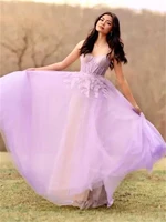 chic lavender a line evening dress 2022 spaghetti tulle appliques formal girl prom celebration gowns floor length