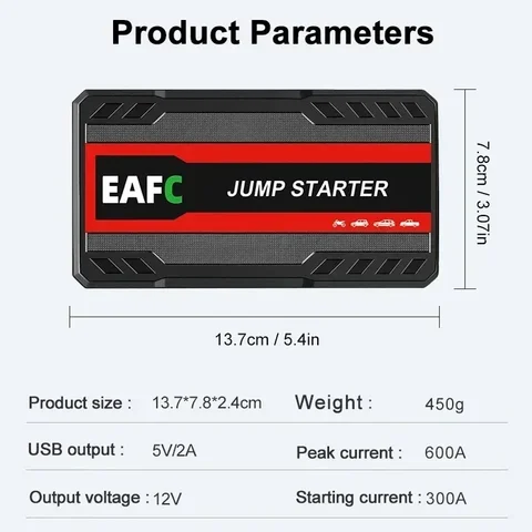 EAFC Jump Starter Power Bank 12 В Усилитель для запуска автомобиля 600A Быстрое зарядное устройство Устройство автоматического запуска Powerbank Бензиновый дизель