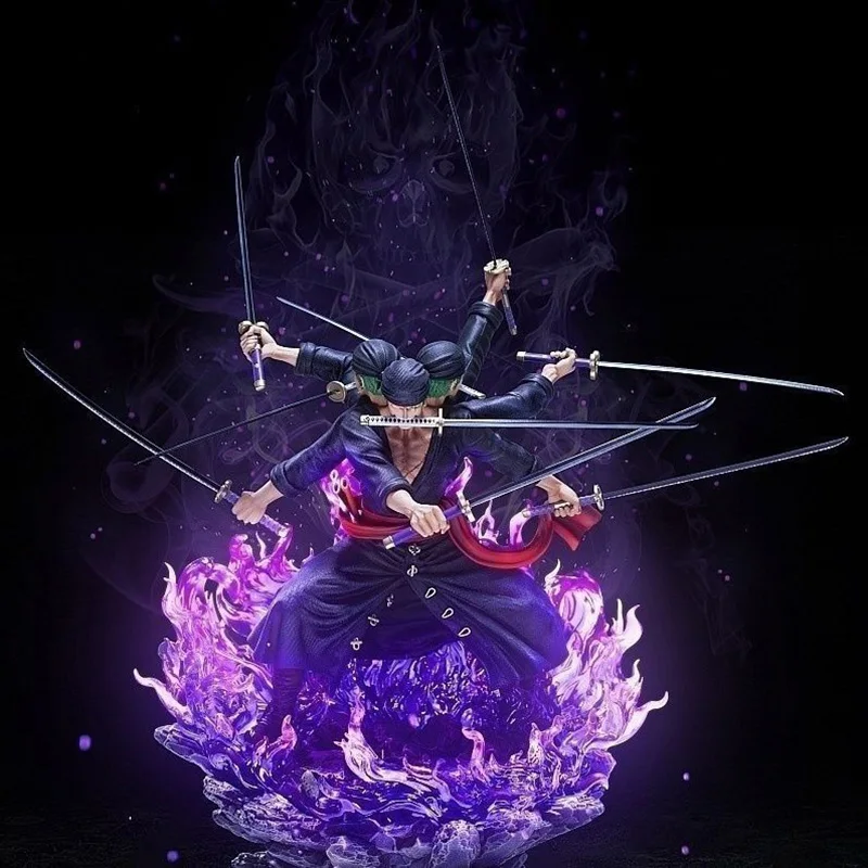 

One Piece Figures Zoro Three Heads And Six Arms Nine Knives Flow Combat Stance With Base GK 24CM PVC Action Figure Statue Toys