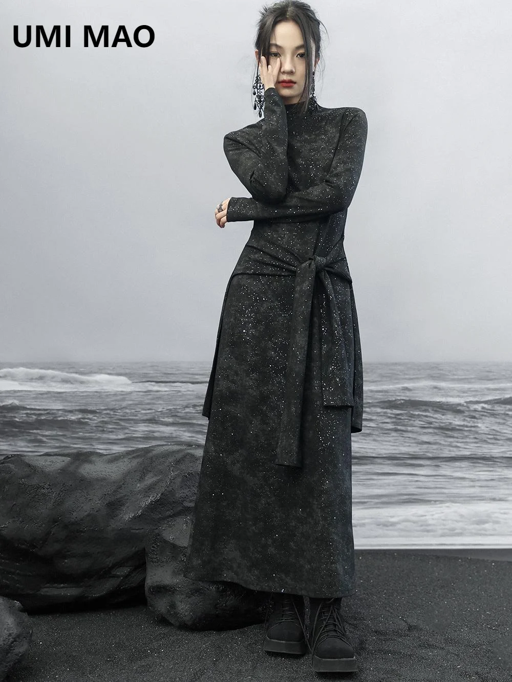 Новинка китайское платье UMI MAO женские осенне-зимние Новые жаккардовые атласные