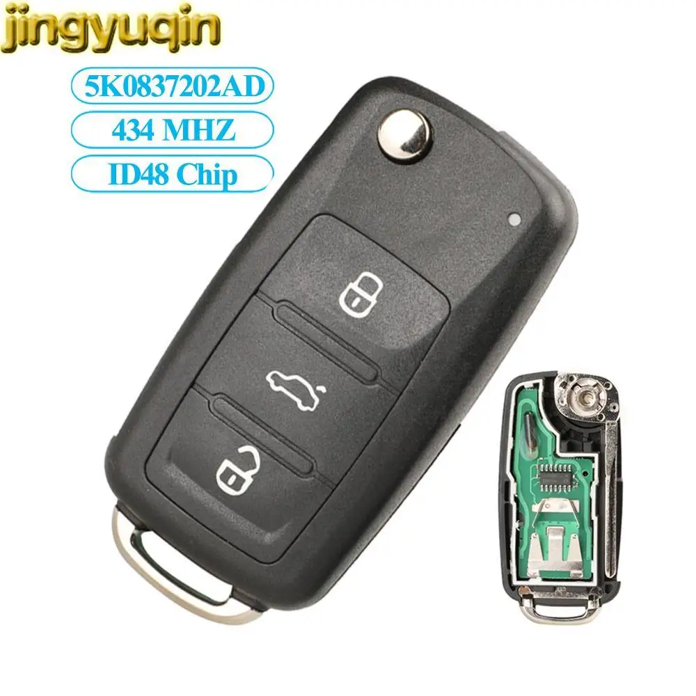 

Jingyuqin 5pcs 5K0837202AD 434MHZ ID48 Remote Car Key Control For Volkswagen VW Caddy Eos Golf Jetta Beetle Polo Tiguan Touran