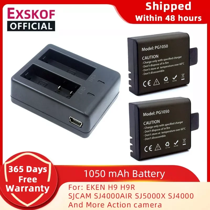 

1050 mAh Rechargeable Action Camera Battery Dual Charger For SJCAM SJ4000 AIR EKEN H9R H8 AKASO Apexcam Vemont COOAU APEMAN