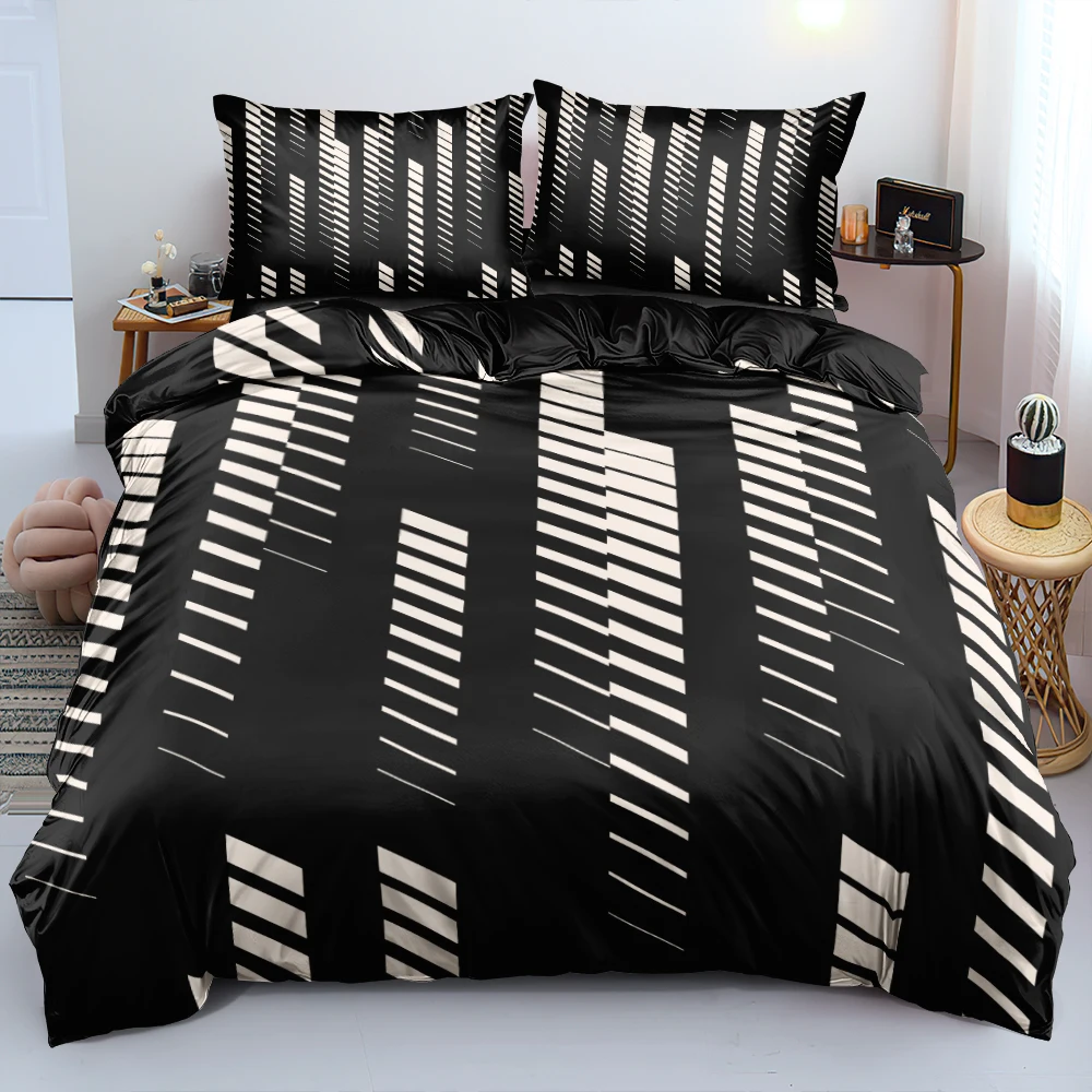 

Black Bedding Sets Geometry Comforter Cover Set Classic Duvet Cover Single Full Queen King Sizes Bedclothes with Pillowcases