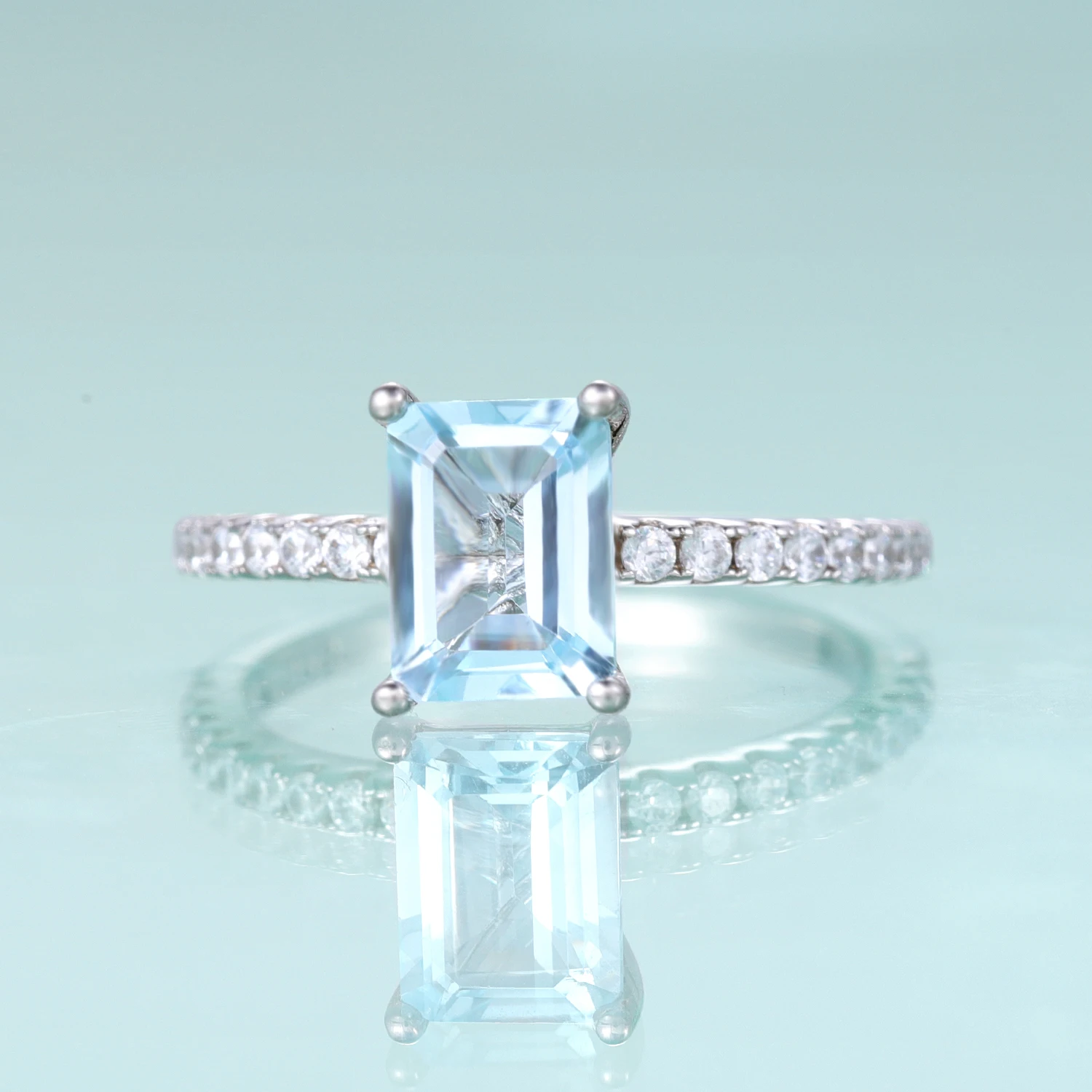 

GEM'S BALLET Emerald Cut Sky Blue To Engagement Ring Solitaire Wedding Ring Gift For HerSimulated Diamond Art Deco Bridal Rings