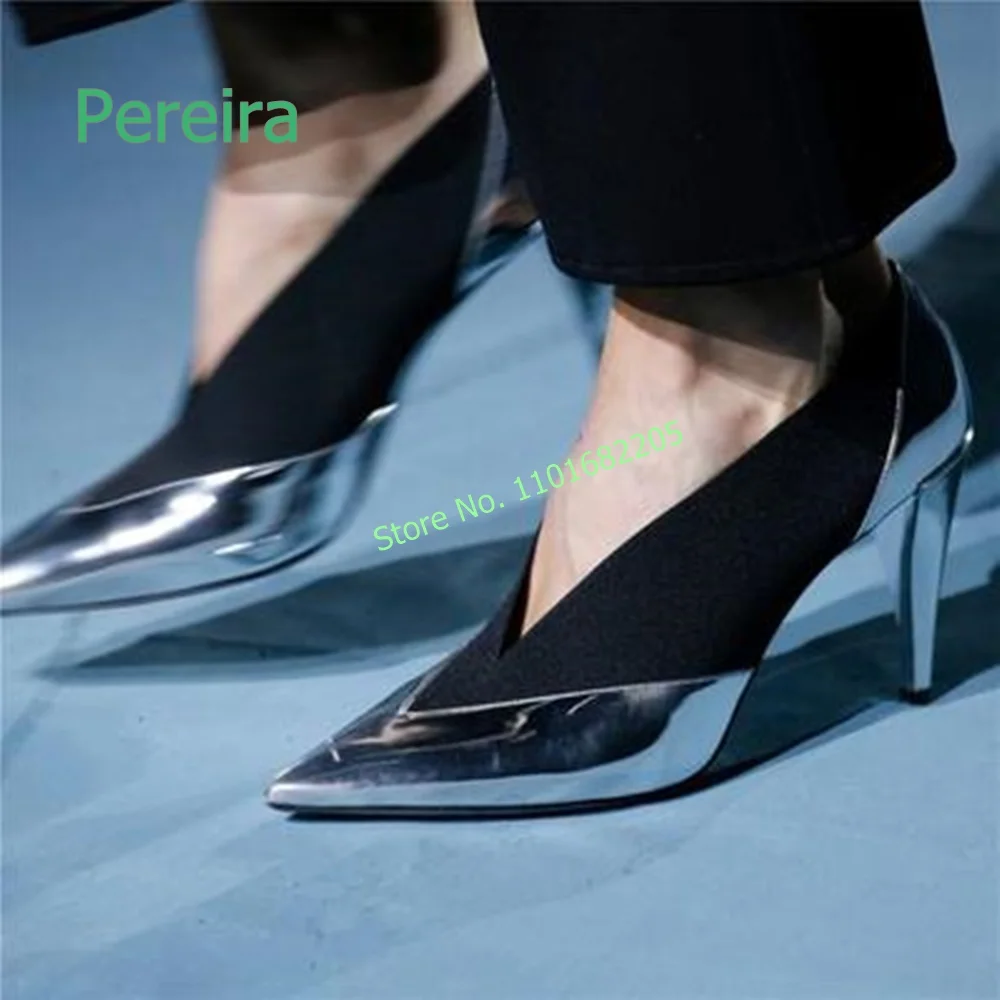 

Sliver Mixed Colors Pumps Solid Pointed Toe Spike Heel Sli-on Patent Leather Women's Sexy Fashion Shoes for Free Shipping