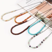 colorful natural stone beaded necklace turquois agat lava silver color chain necklaces fashion female necklace for women jewelry