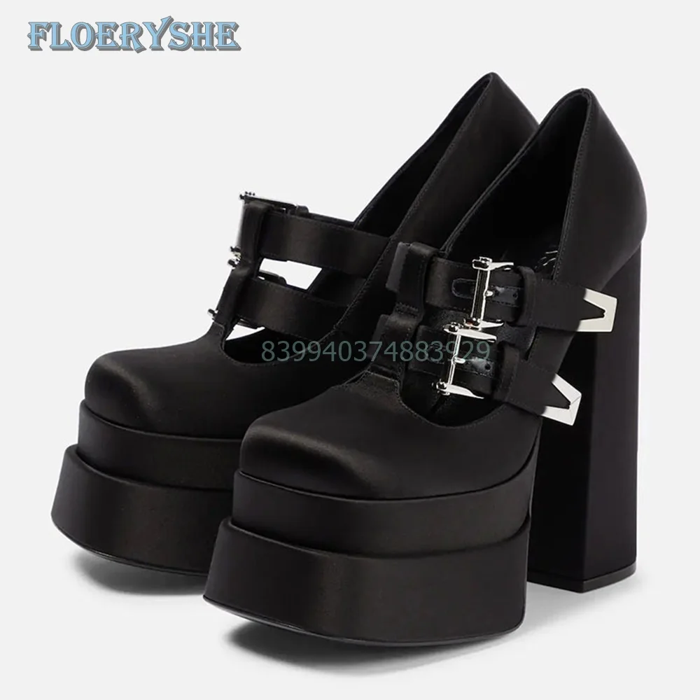 Туфли-лодочки женские на платформе с металлической пряжкой и квадратным носком