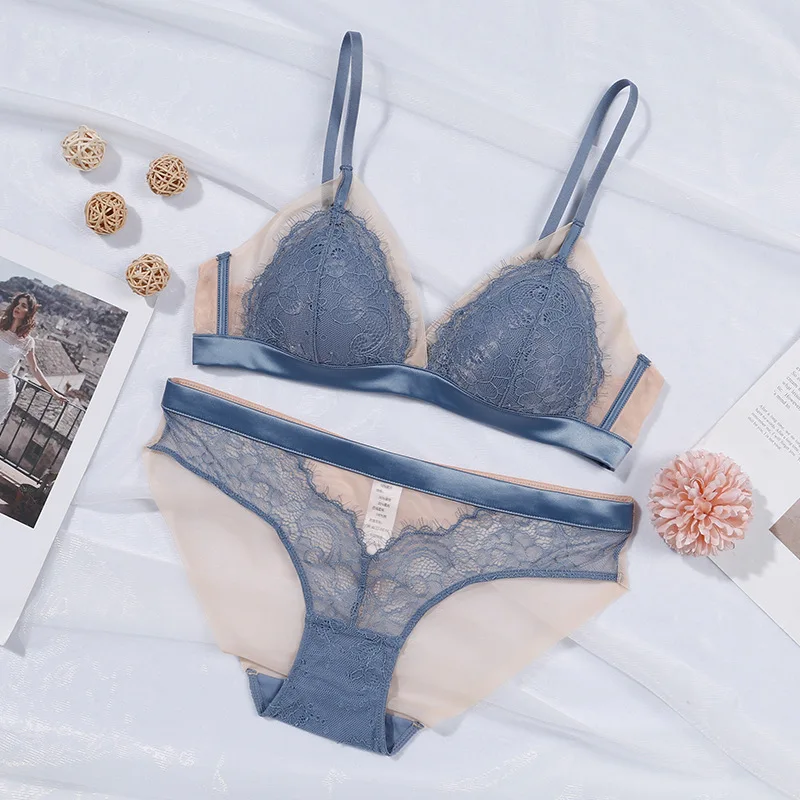 Sexy bra suit for Women Lace bras Wireless Elegant Lingerie French triangle cup Thin brassiere