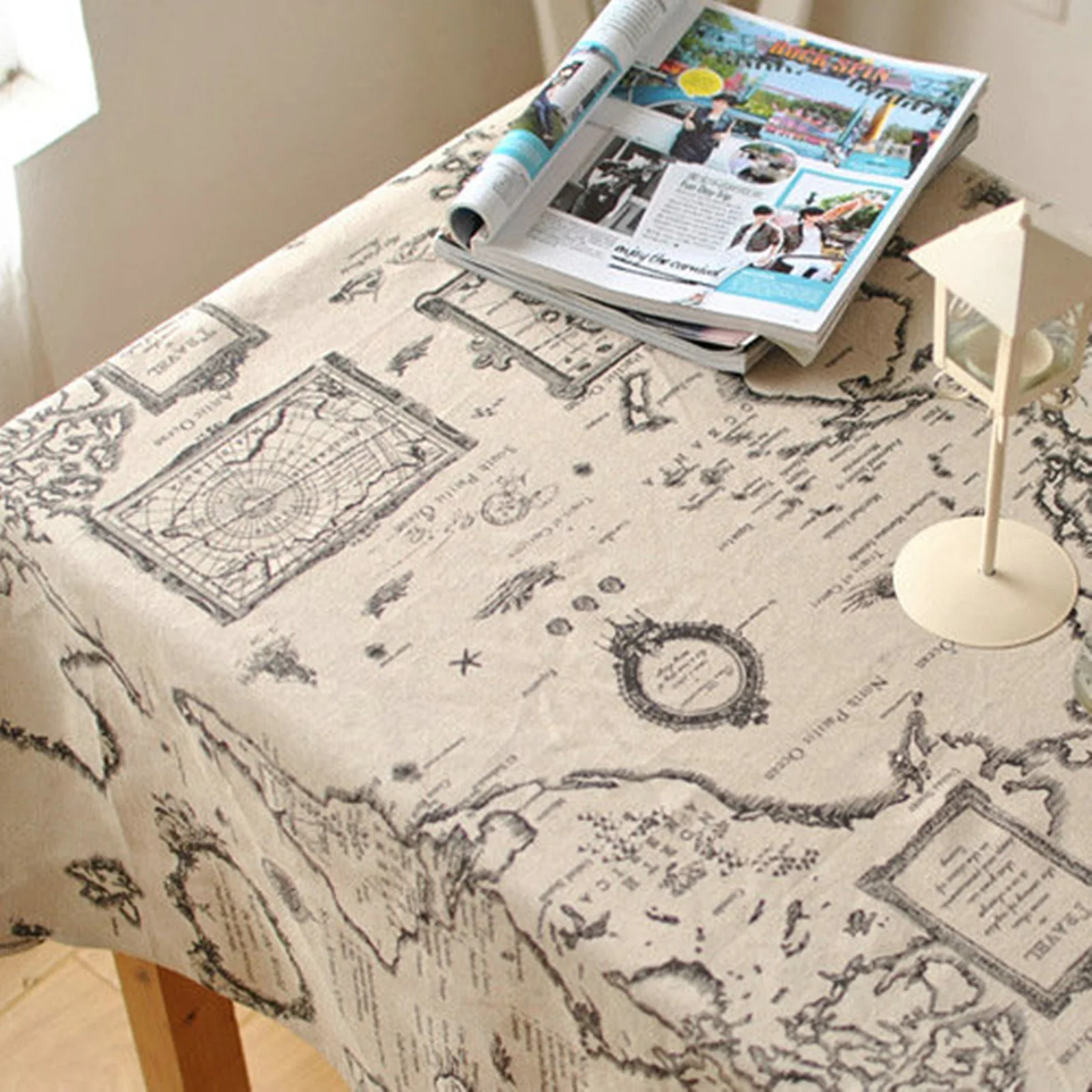 

Cotton Tablecloths, Waterproof Table Covers Medieval World Map Beige Black Dining Table Coffee Table Deco