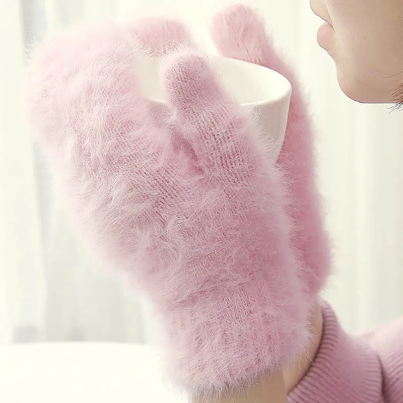 

1 пара, женские зимние перчатки из кроличьей шерсти