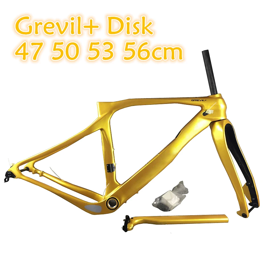 

Grevil+ Disc Carbon Road Frames Gold with Black Logo T1100 UD Glossy Bicycle Frameset Disk with 47/50/53/56cm XDB DPD UPS Ship