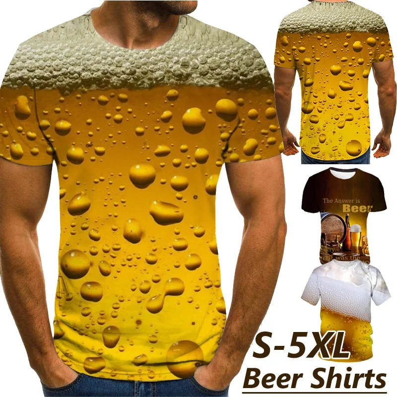 

Летняя крутая модная футболка с 3D-принтом пива, Мужская индивидуальная графическая футболка, повседневные рубашки с коротким рукавом, женс...
